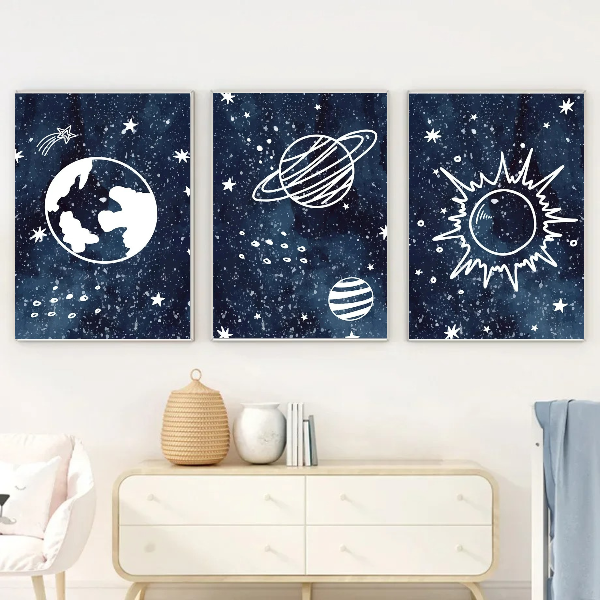 Lot de trois affiches sur le système solaire et les planètes pour une déco murale éducative et inspirante.