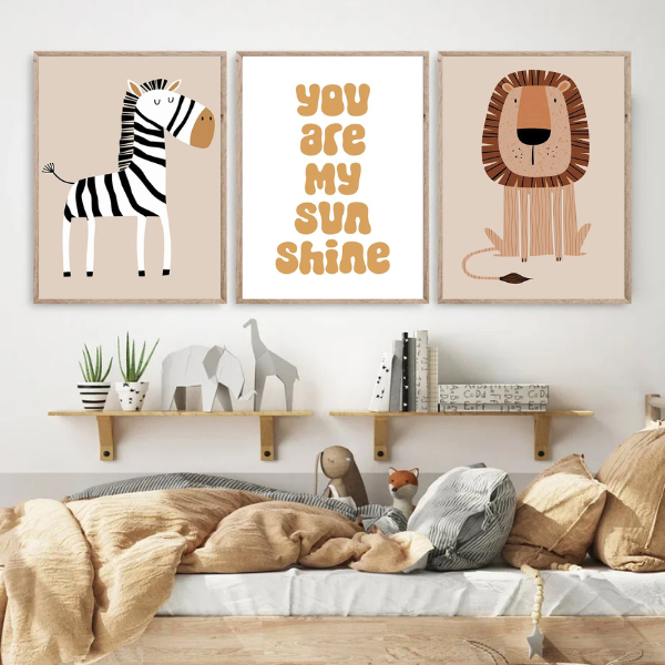 Affiche murale zèbre au style bohème, parfaite pour une chambre bébé safari.