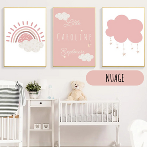 Set d’affiches bébé thème nuage rose poudré pour décoration de chambre enfant douce et bohème