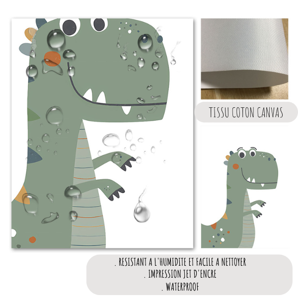 Affiche personnalisée imprimée sur toile 100% coton canvas imperméable. Résistante à l'humidité et facile à nettoyer, parfaite pour une décoration murale chambre enfant durable et élégante.