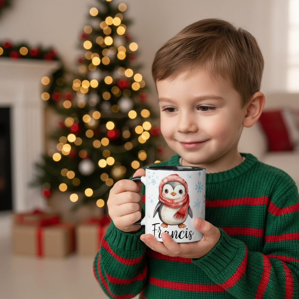 cadeau enfant Noël mug avec animal pingouin
