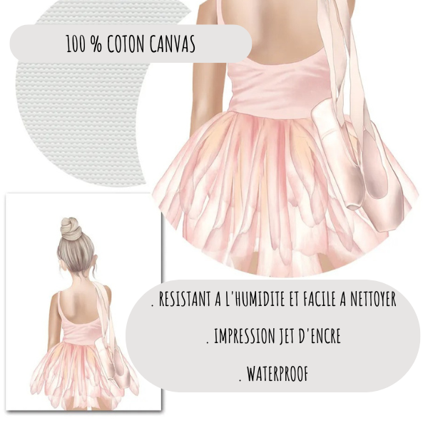 Affiche danseuse classique en impression haute qualité sur toile coton canvas, idéale pour chambre d’enfant.