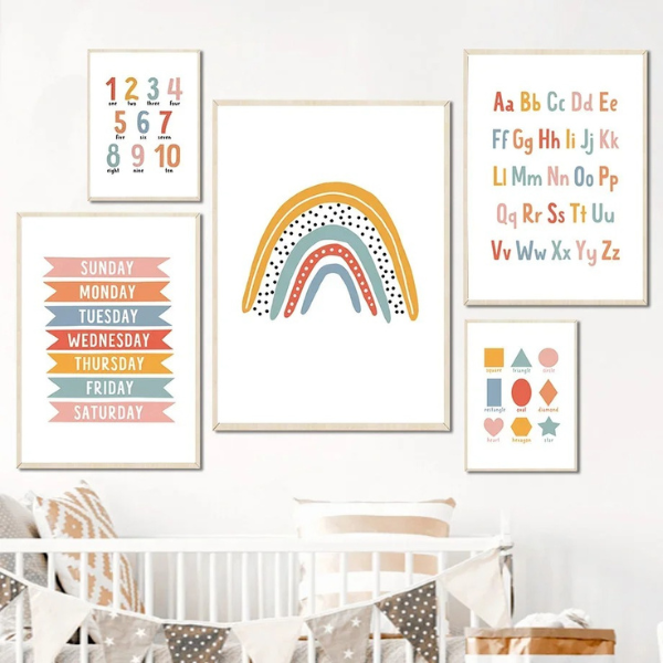 Affiche décorative arc-en-ciel en couleurs scandinaves pour chambre d’enfant