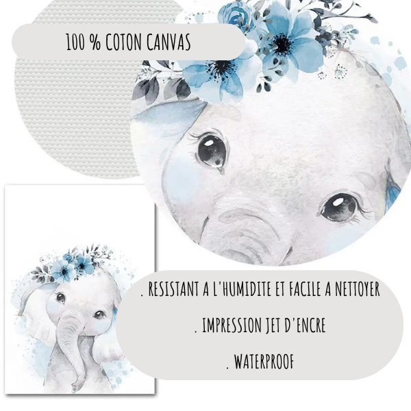 Détail d’impression sur toile coton pour affiche enfant aquarelle résistante et waterproof