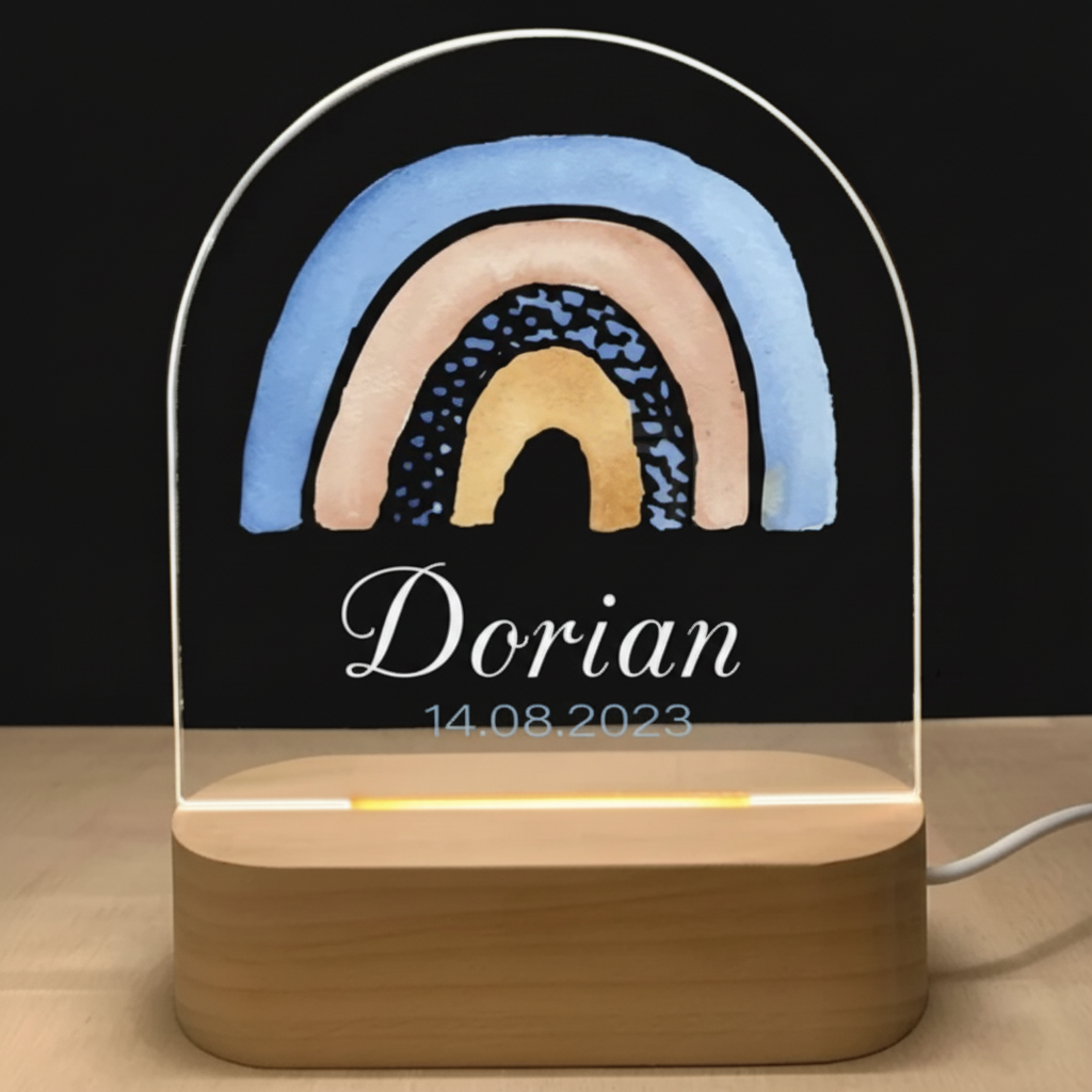 lampe pour enfant avec illustration arc-en-ciel aux couleurs pastel