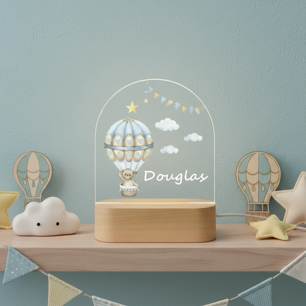 Lampe veilleuse montgolfière avec ours au design doux pour chambre bébé