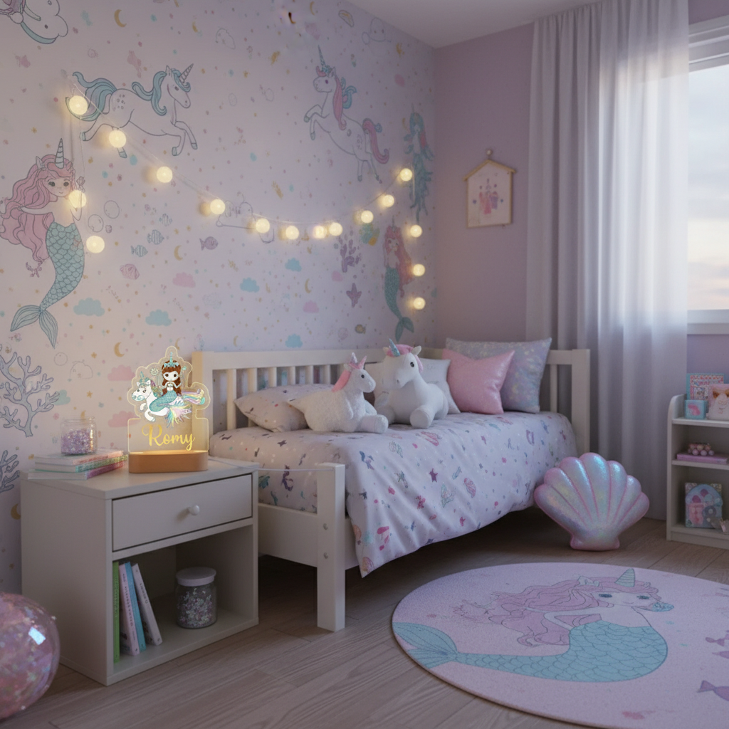 Lampe de nuit licorne sirène décorative pour chambre de bébé ou enfant