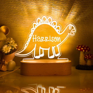Lampe personnalisée bébé avec prénom - Veilleuse dinosaure LED en bois pour chambre d'enfant. Idéale comme cadeau de naissance, baptême ou anniversaire.