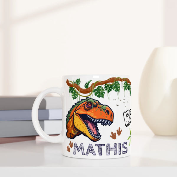 Tasse personnalisable prénom et dinosaure orange