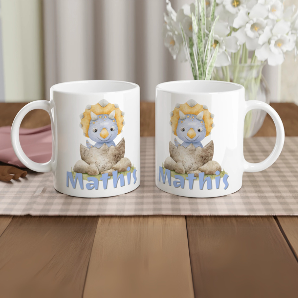 Tasse personnalisée dinosaure Triceratops bleu
