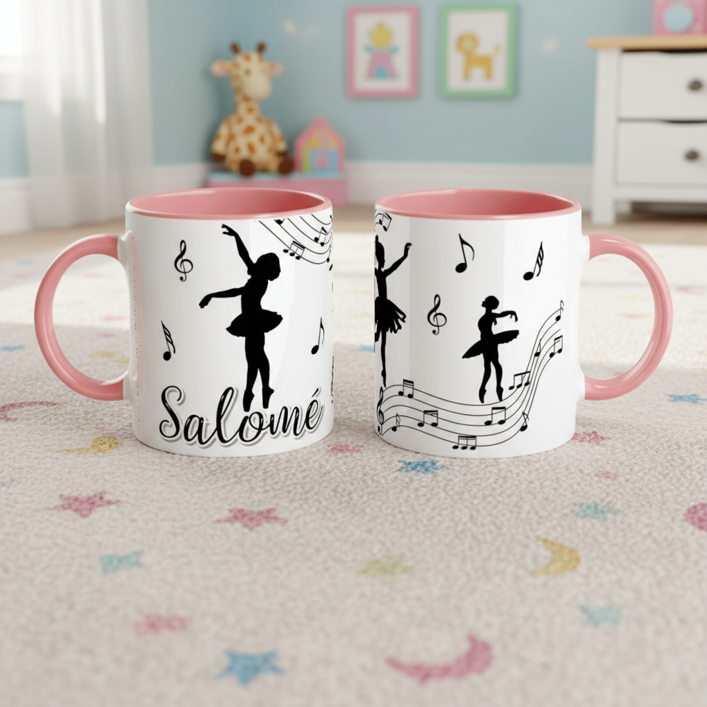 mug personnalisé danse classique avec silhouettes et notes de musique