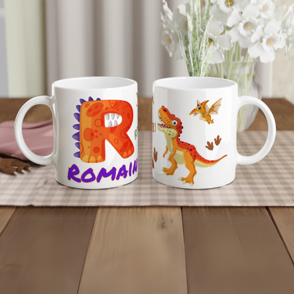 Mug personnalisé avec dinosaure orange