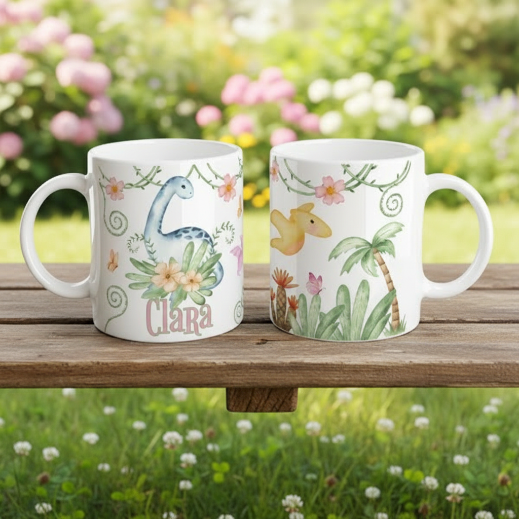 Mug dinosaure personnalisé pour enfant en céramique décorée