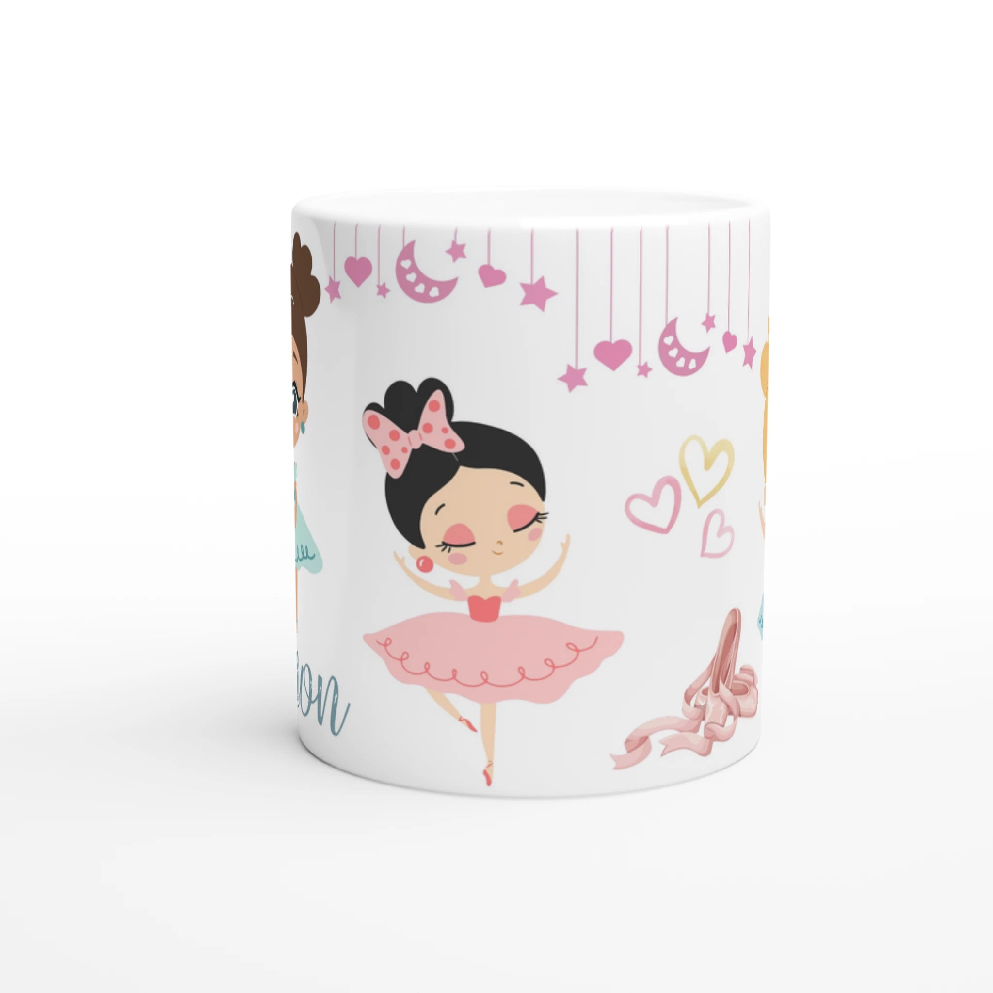 Mug personnalisé pour enfant avec prénom et illustration de danseuse ballerine, idéal pour un cadeau original et unique.