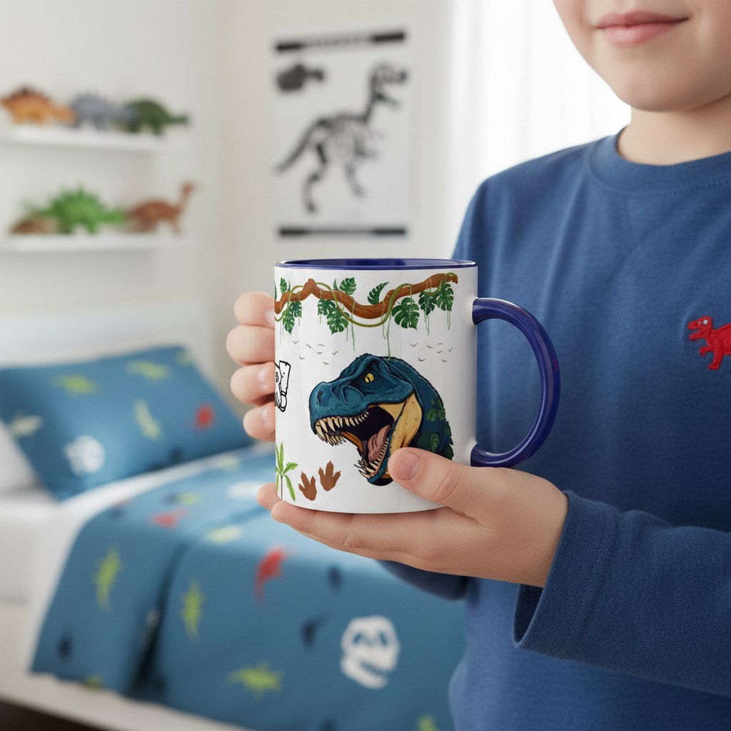 Tasse enfant personnalisée dinosaure en situation réelle, mug cadeau original pour enfant passionné de dinosaures