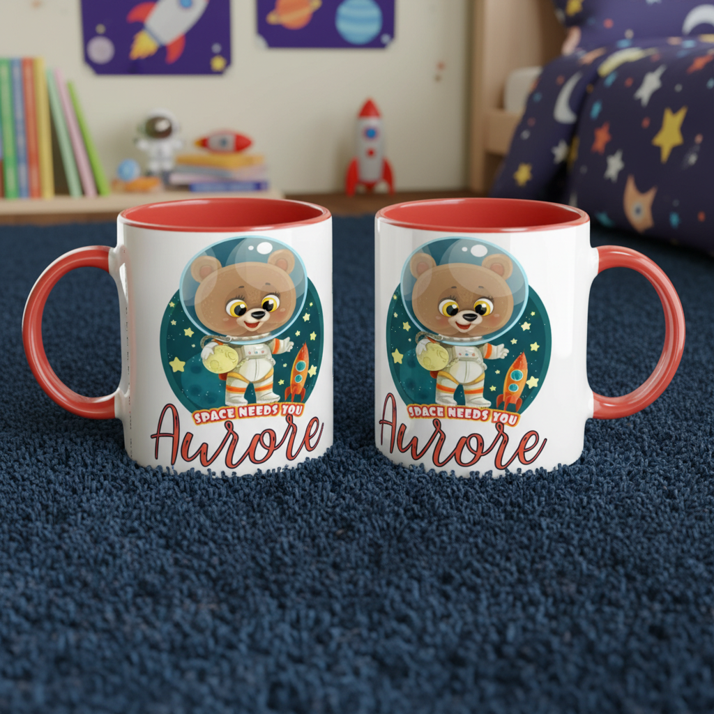 Mug enfant en céramique avec illustration astronaute et décor spatial