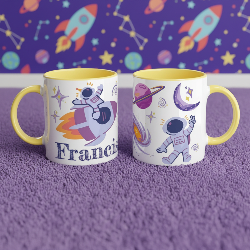 tasse enfant design ludique astronaute et étoiles