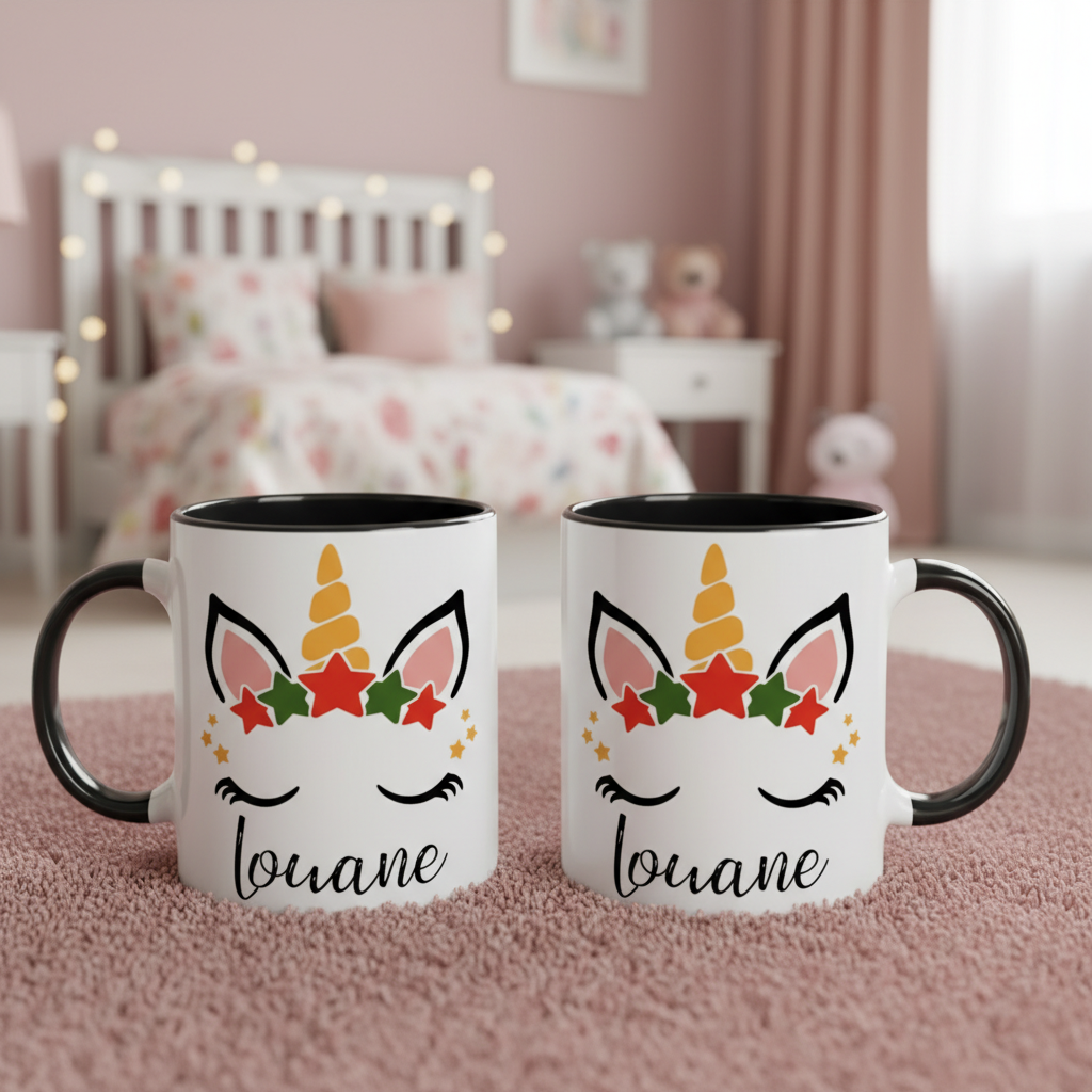 Mug enfant licorne thème Noël et hiver décoration chambre