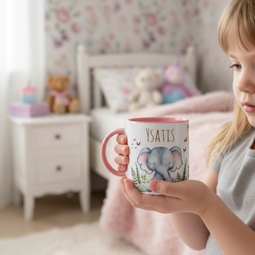 Mug enfant personnalisé animaux utilisé par un enfant, idée cadeau enfant pratique
