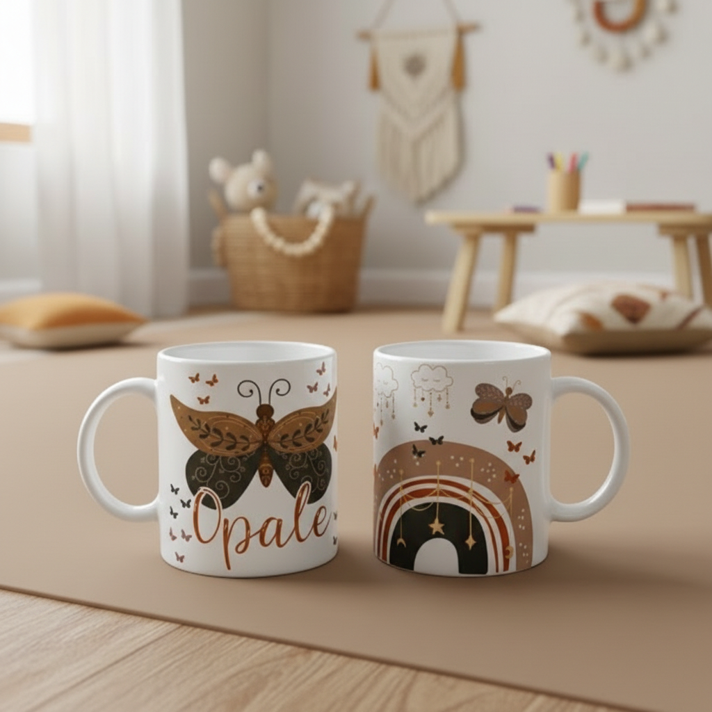 Mug enfant personnalisé avec illustration papillon et design doux