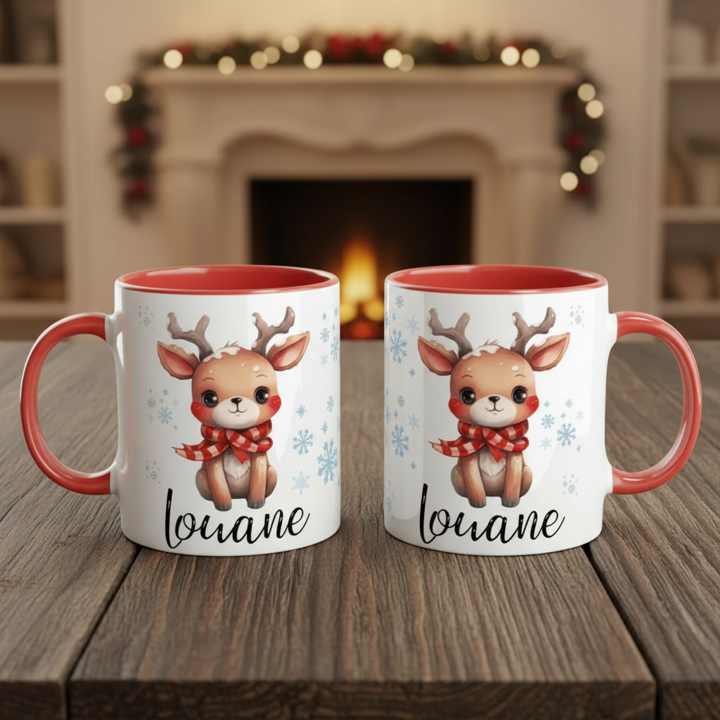 Tasse de Noël en céramique avec renne et décor hivernal