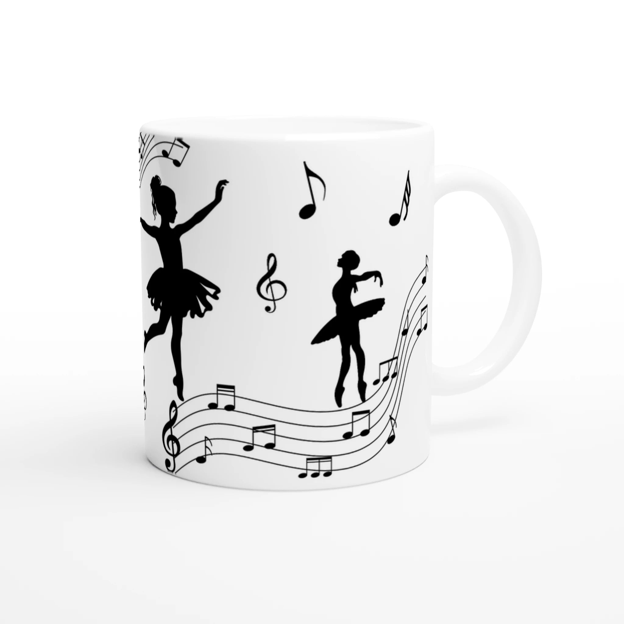 Mug prénom personnalisable avec silhouette de danseuse classique et notes de musique, parfait pour les passionnées de ballet.