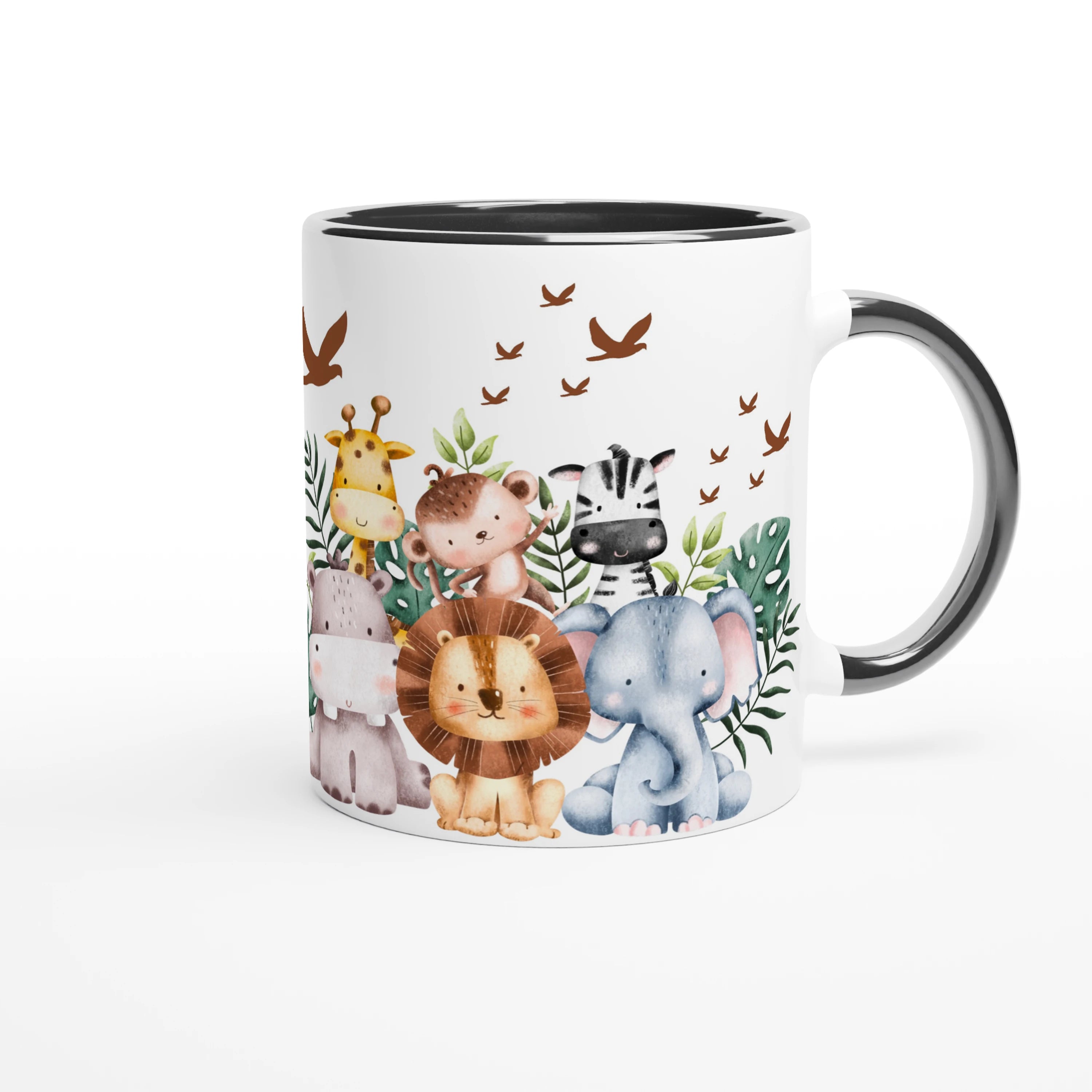 Mug personnalisé avec un singe et ambiance jungle, intérieur noir, idéal pour un design contrasté et moderne.