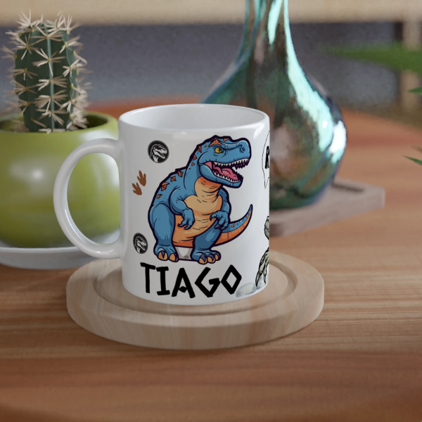 Mug prénom et dinosaure bleu féroce
