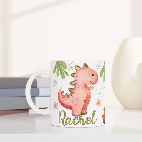 Tasse à personnaliser dinosaure rose aquarelle