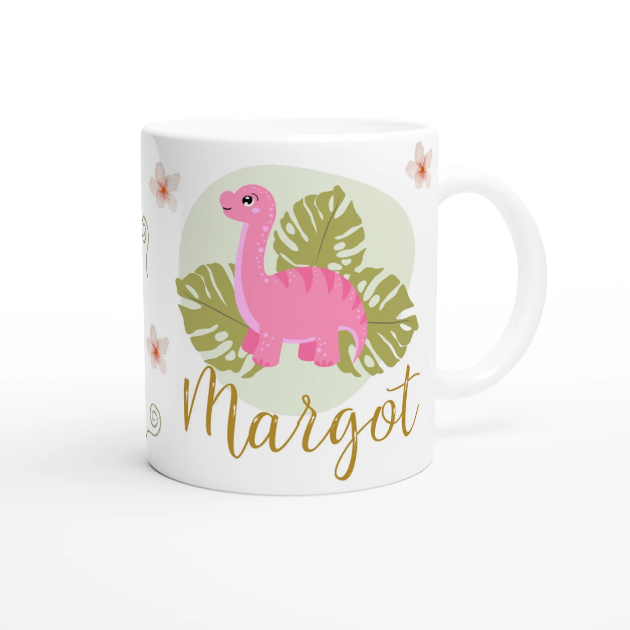 Tasse personnalisable avec dinosaure rose cadeau pour fille