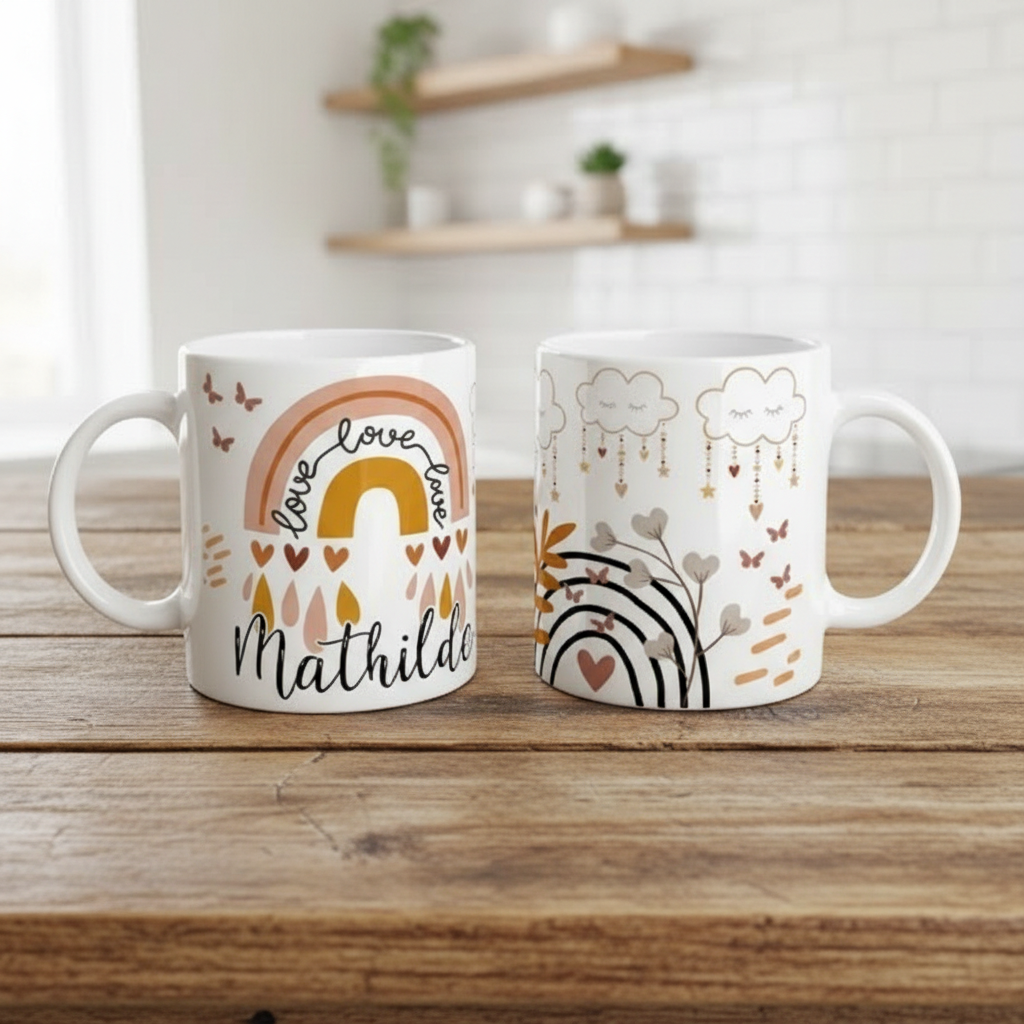 Mug cadeau arc-en-ciel pour enfant.