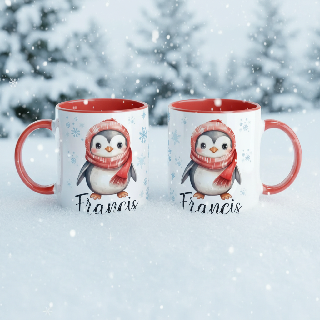 mug personnalisé enfant thème hiver avec pingouin