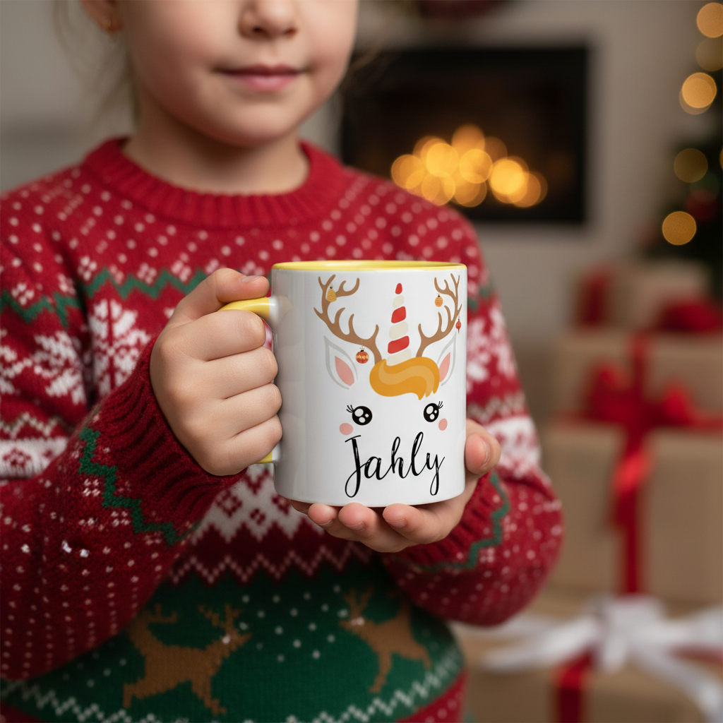 Mug de Noël personnalisé utilisé pour une boisson chaude en hiver
