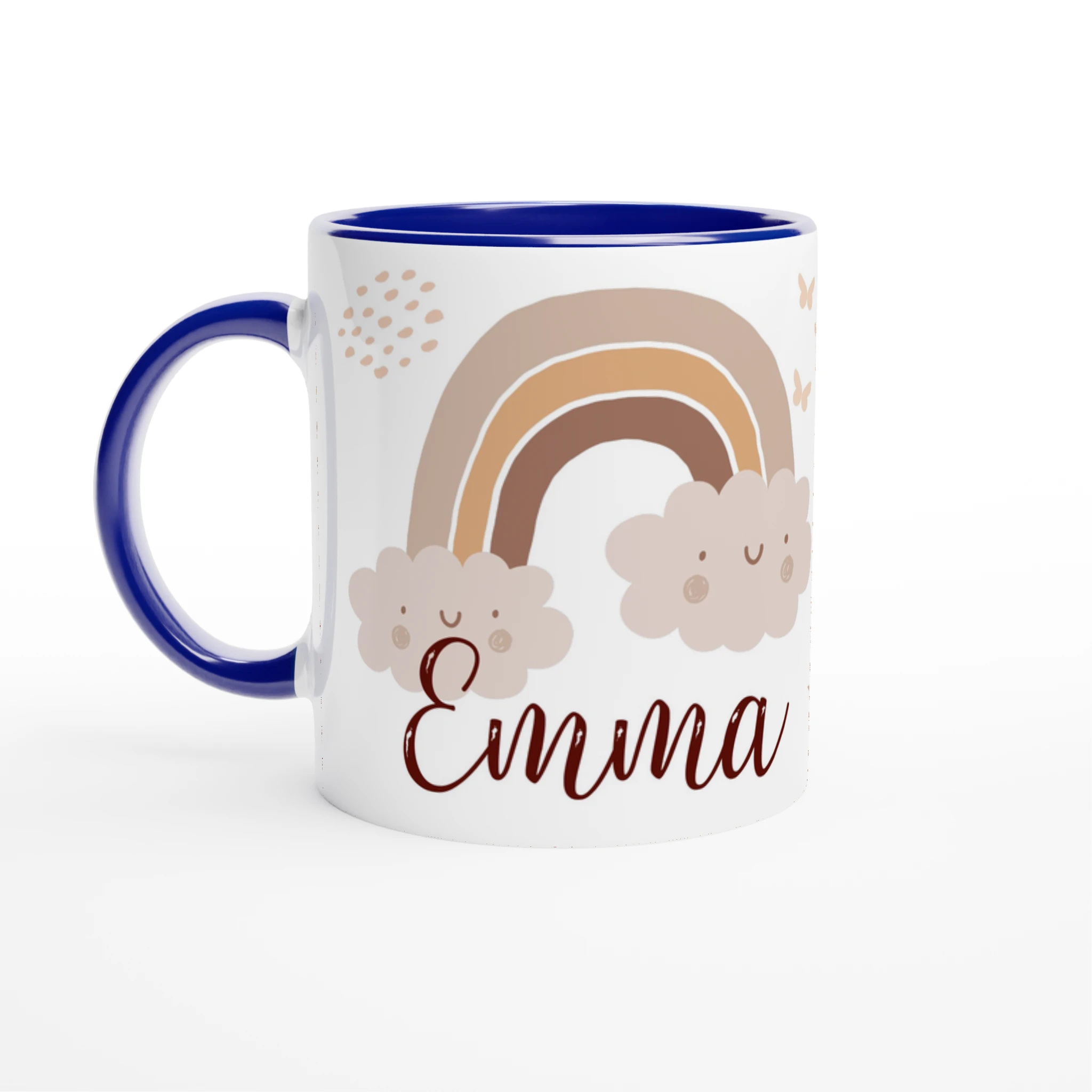 Mug personnalisé avec petit nuage mignon et décor apaisant, intérieur bleu, parfait pour une décoration douce et naturelle.