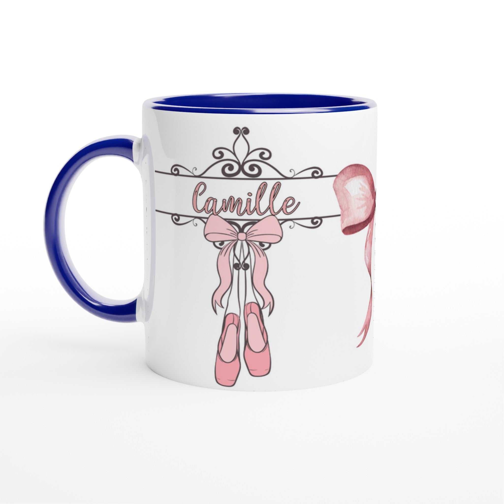 Tasse personnalisée enfant, avec prénom et motif ballerine, intérieur bleu, parfait pour une décoration ou un cadeau unique.