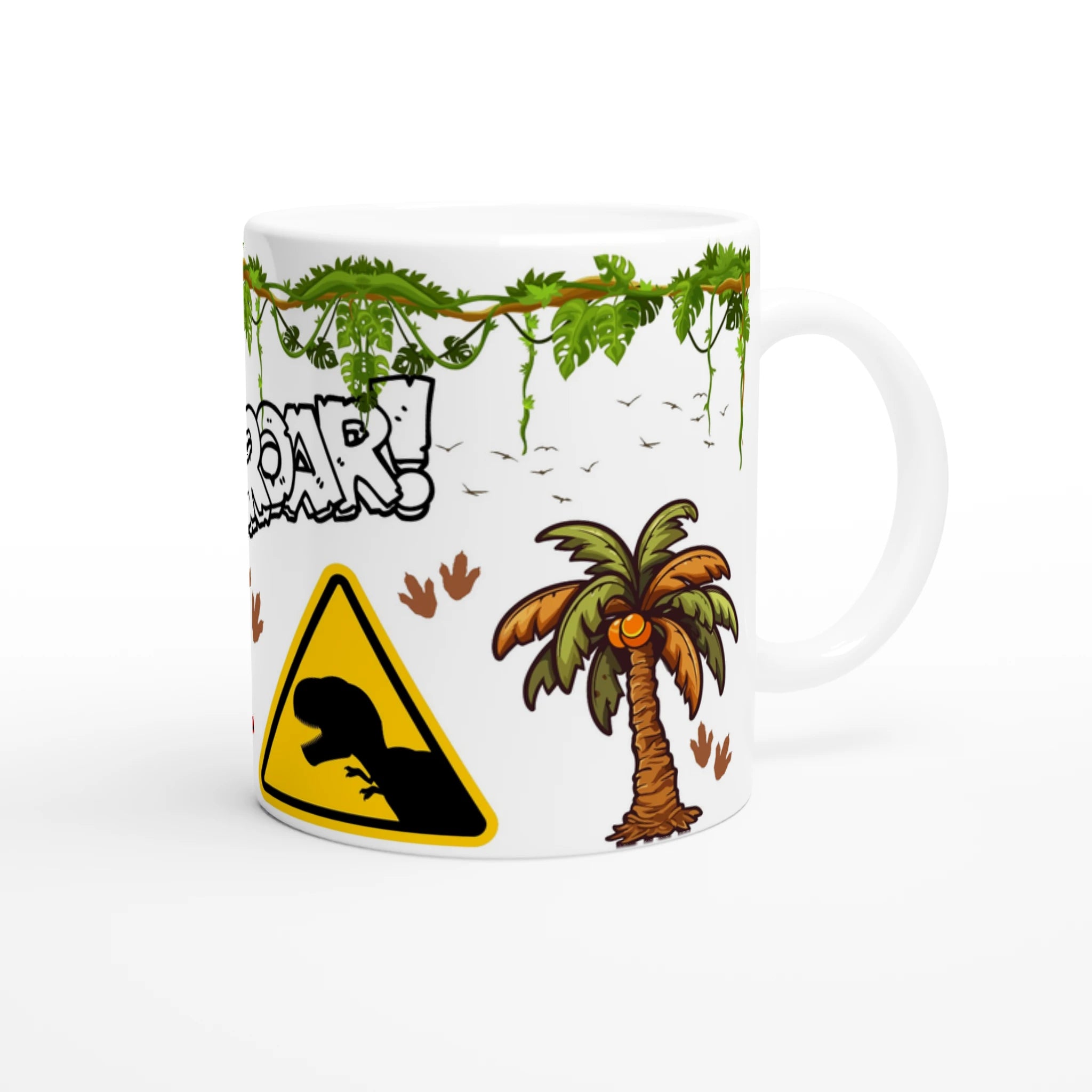Mug personnalisable dinosaure et végétation tropicale