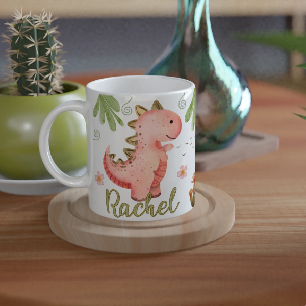 Tasse à personnaliser avec dinosaure rose aquarelle