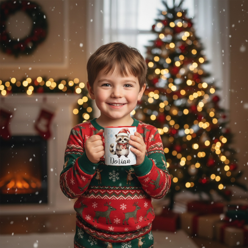 mug raton-laveur personnalisé enfant décor hiver avec animal illustré