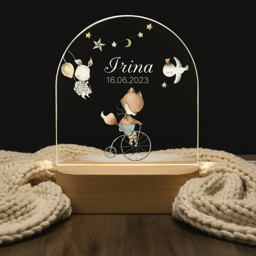 Veilleuse renard à personnaliser. Décoration chambre bébé garçon.