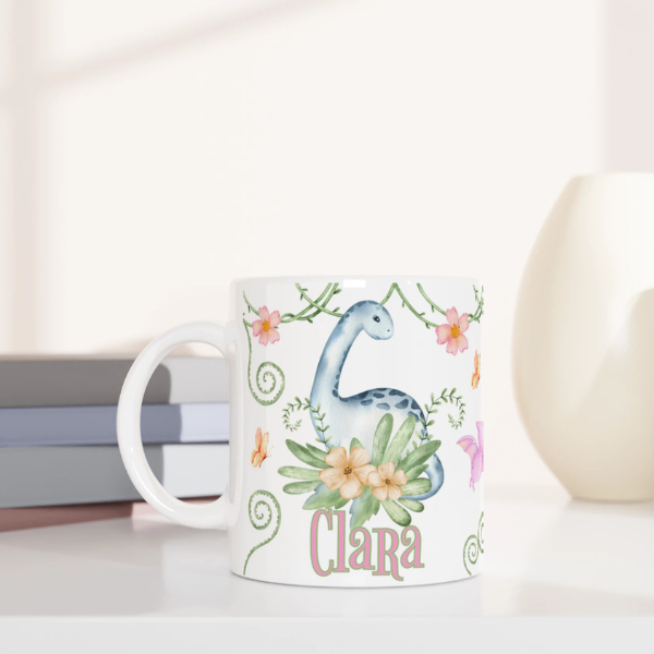 Tasse personnalisée dinosaure bleu au long cou
