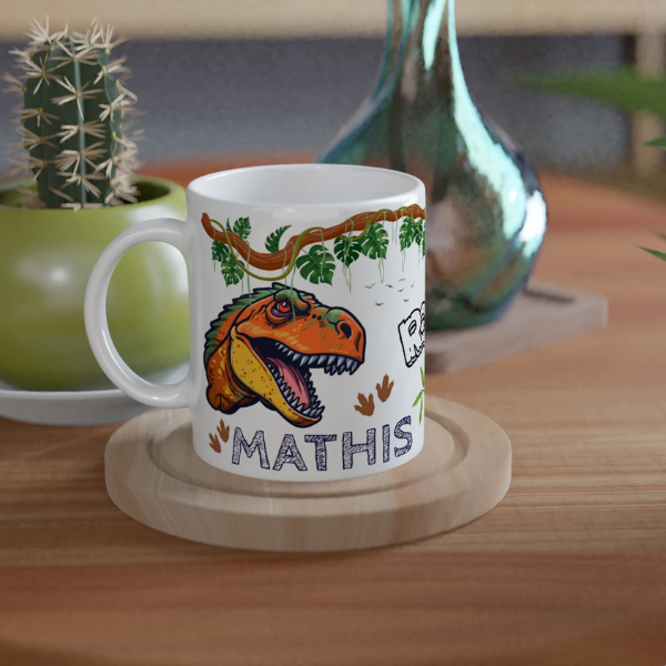 Tasse dinosaure orange et prénom
