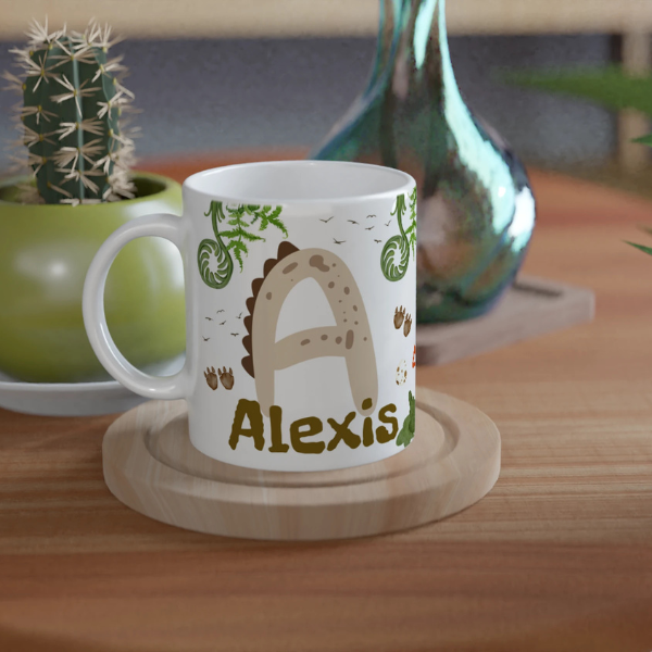 Mug personnalisé dinosaure avec prénom et initial