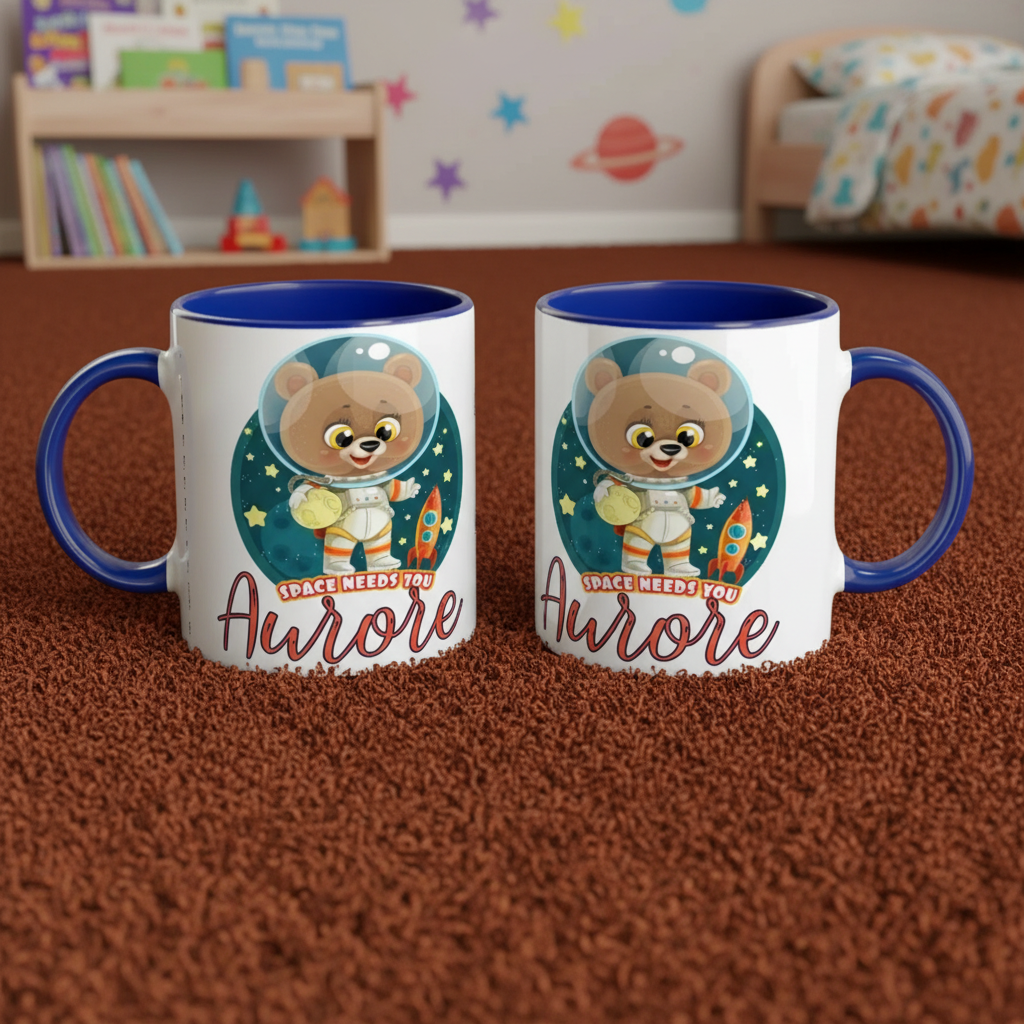Tasse enfant décorée avec planètes et univers spatial