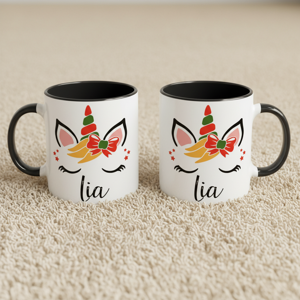 tasse licorne personnalisée pour enfant avec anse noire