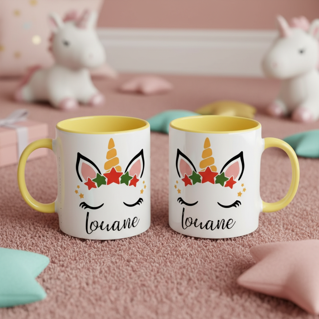 Tasse licorne personnalisée idée cadeau Noël enfant