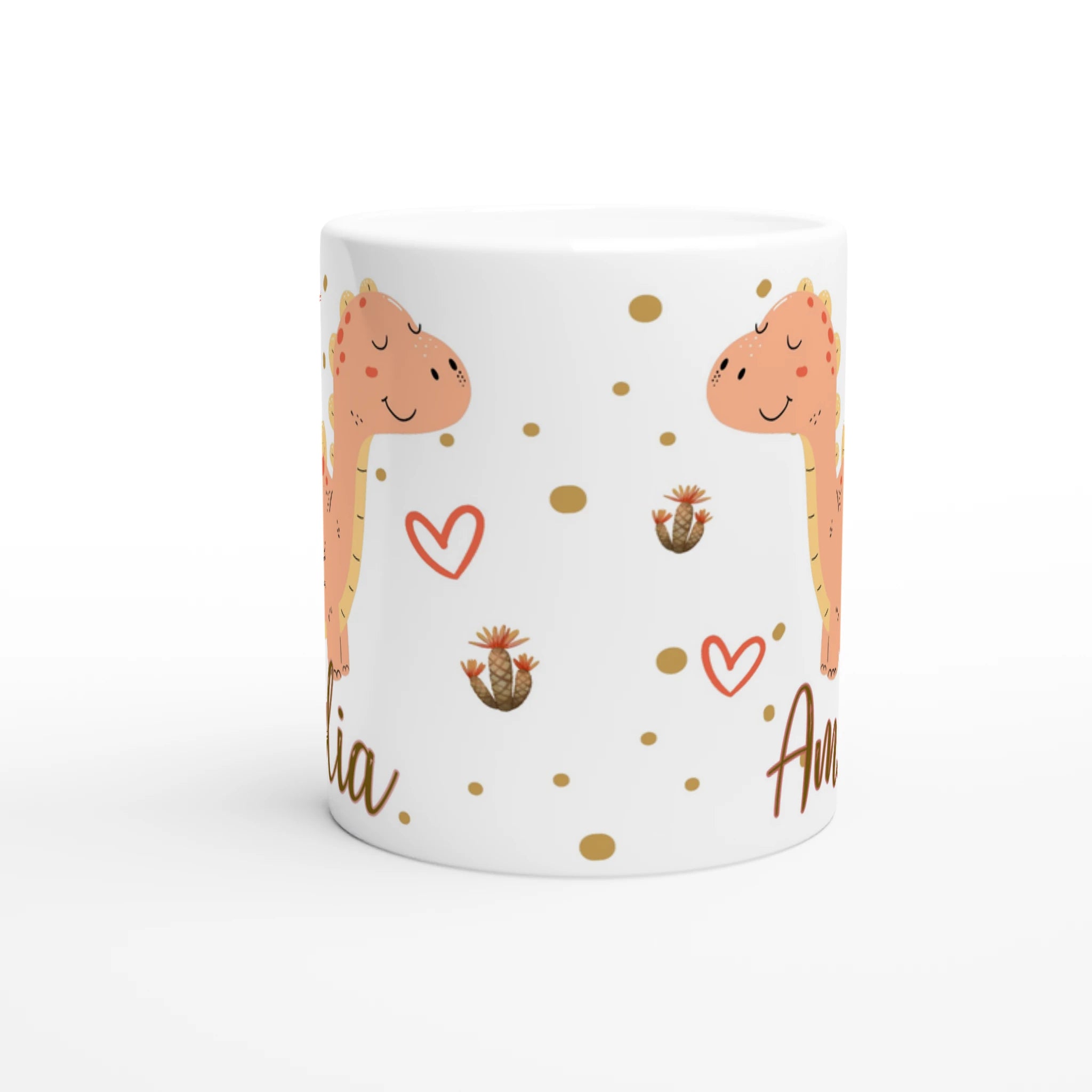 Tasse à personnaliser avec prénom - Dinosaure corail et cactus