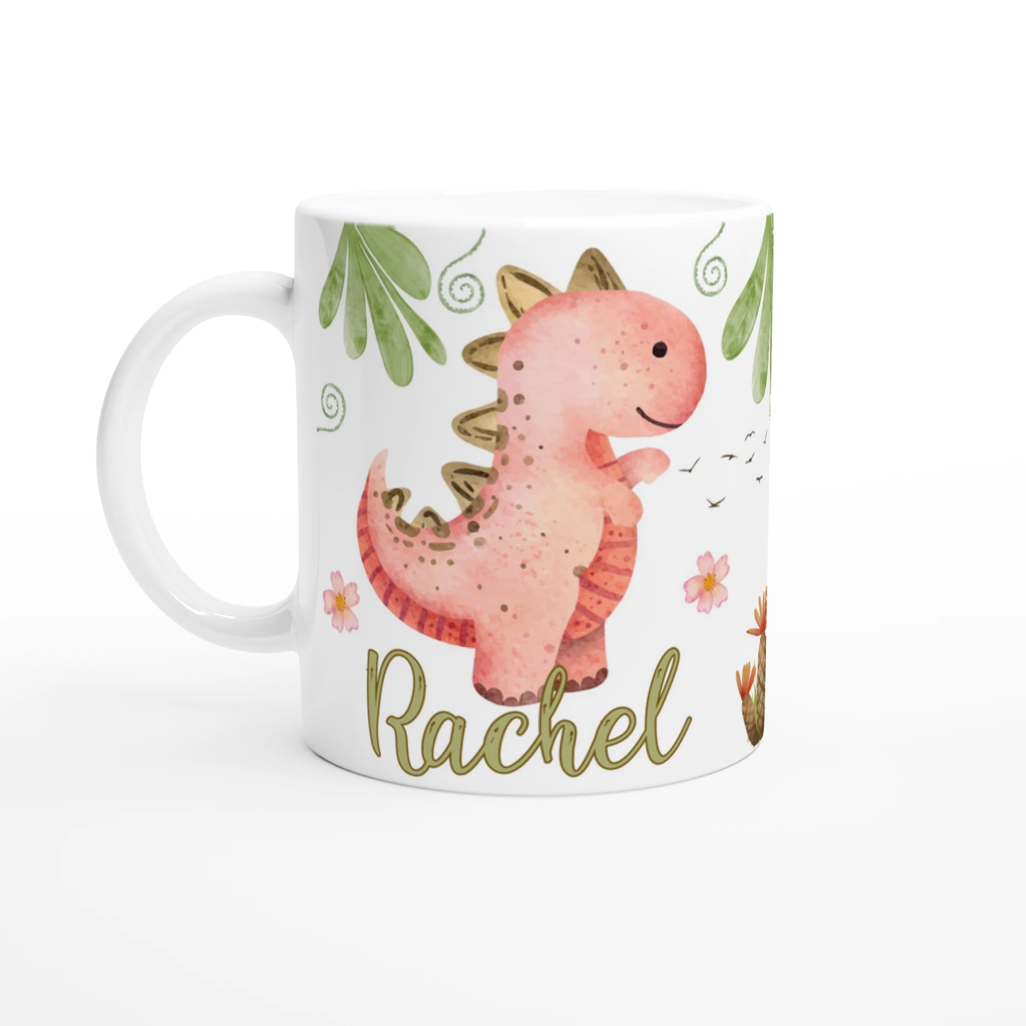 Mug personnalisable avec dinosaure rose aquarelle
