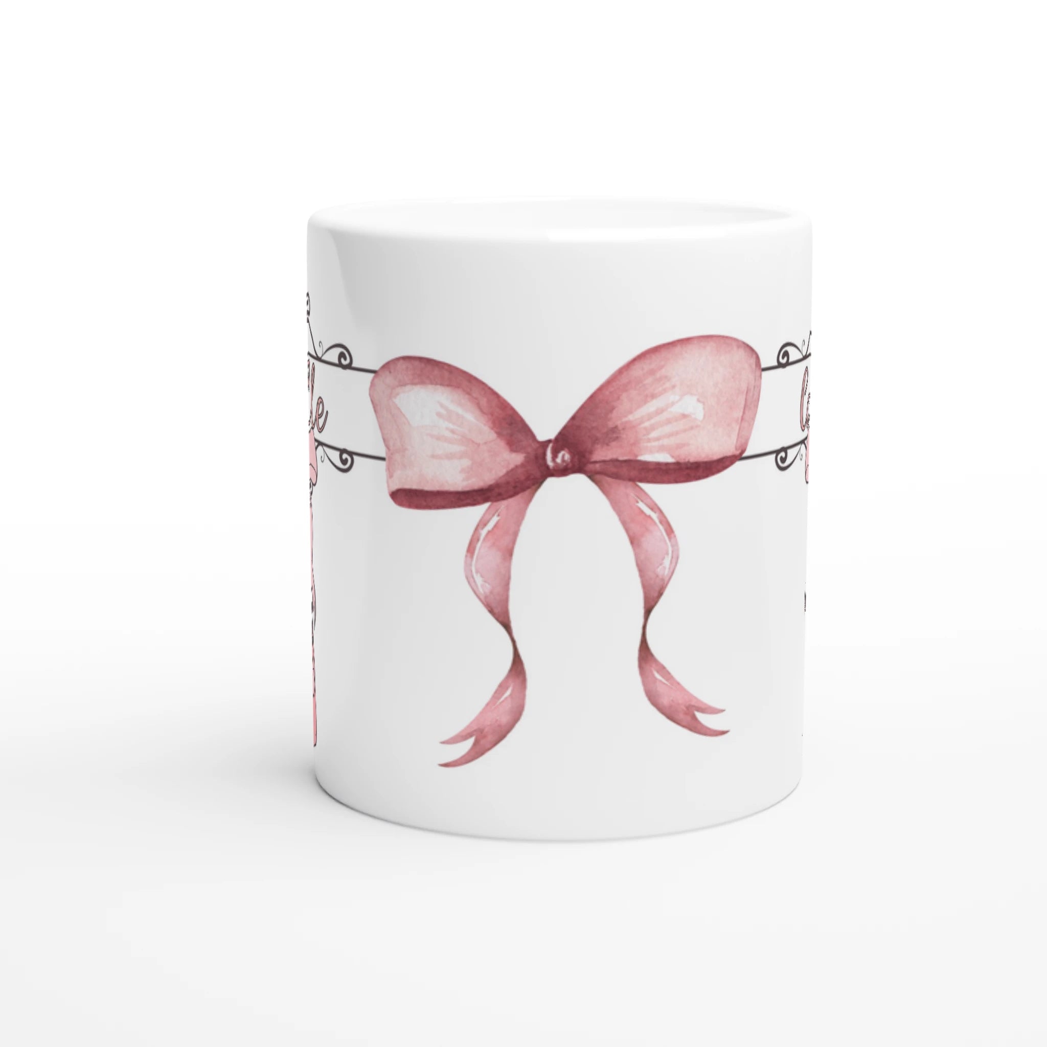 Mug personnalisable tout blanc avec prénom et illustration de pointes de danse classique, parfait comme cadeau unique pour les passionnés de ballet.