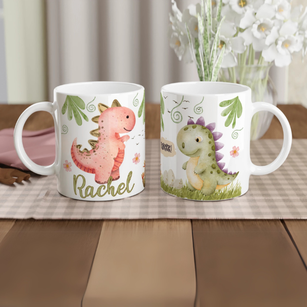 Mug à personnaliser avec dinosaures aquarelle