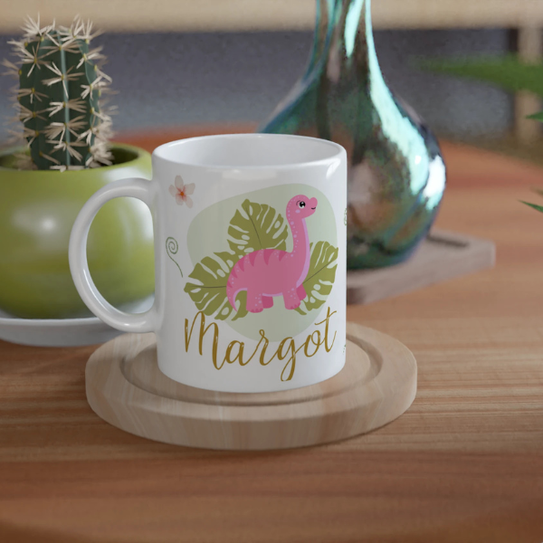 Mug enfant personnalisé dinosaure rose